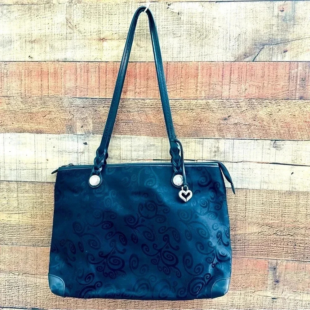 Brighton Mevalyn Black Jacquard Tote Purse With Leather D312476